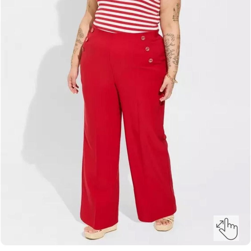 Torrid Retro Chic Nautical Wide Leg Pants Red 2 Tall 18/20 NWT High Rise